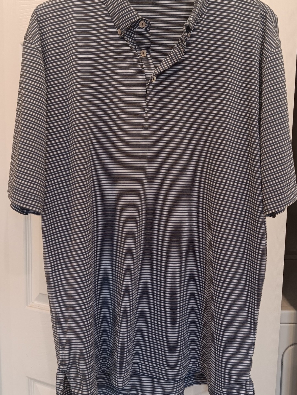Peter Millar Summer Comfort Navy and White Striped Golf Polo Shirt Size XL